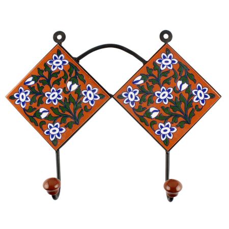 Brown Ceramic Floral Tile Hook Online
